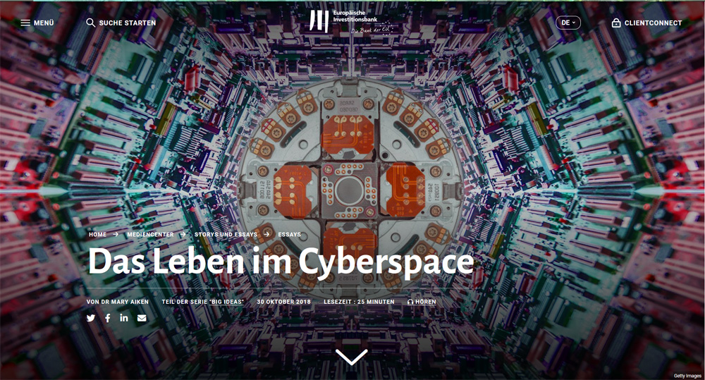 Essay im Blog der European Investment Bank: "Das Leben im Cyberspace" von Mary Aiken.