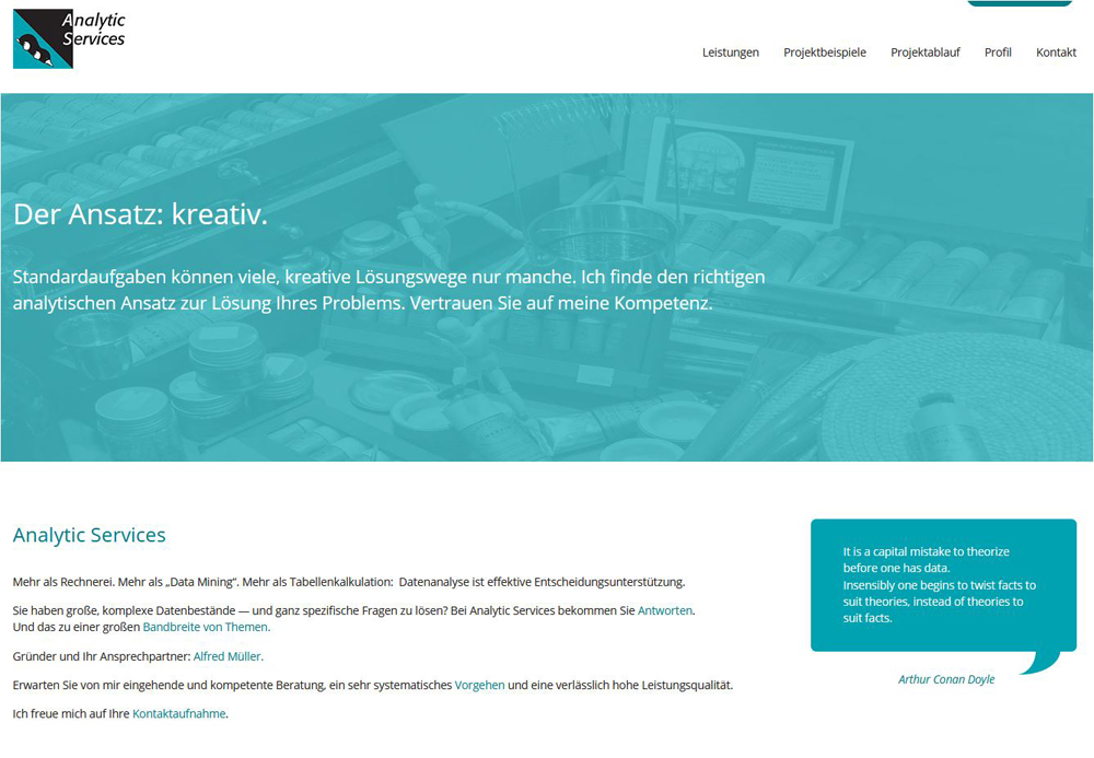 Startseite Analytic Services. Modellierung, Simulationen, statistische Analyse