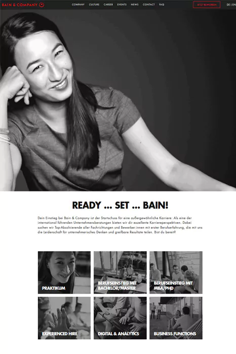 Startseite der Recruiting-Website von Bain & Company, deutsche Version